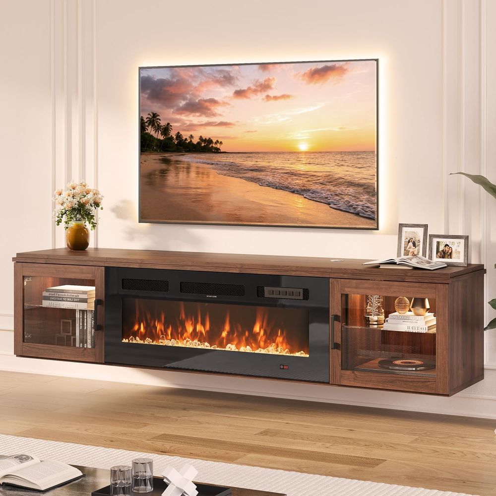 Woodworking Tv - 70 Floating TV Stand with Fireplace,