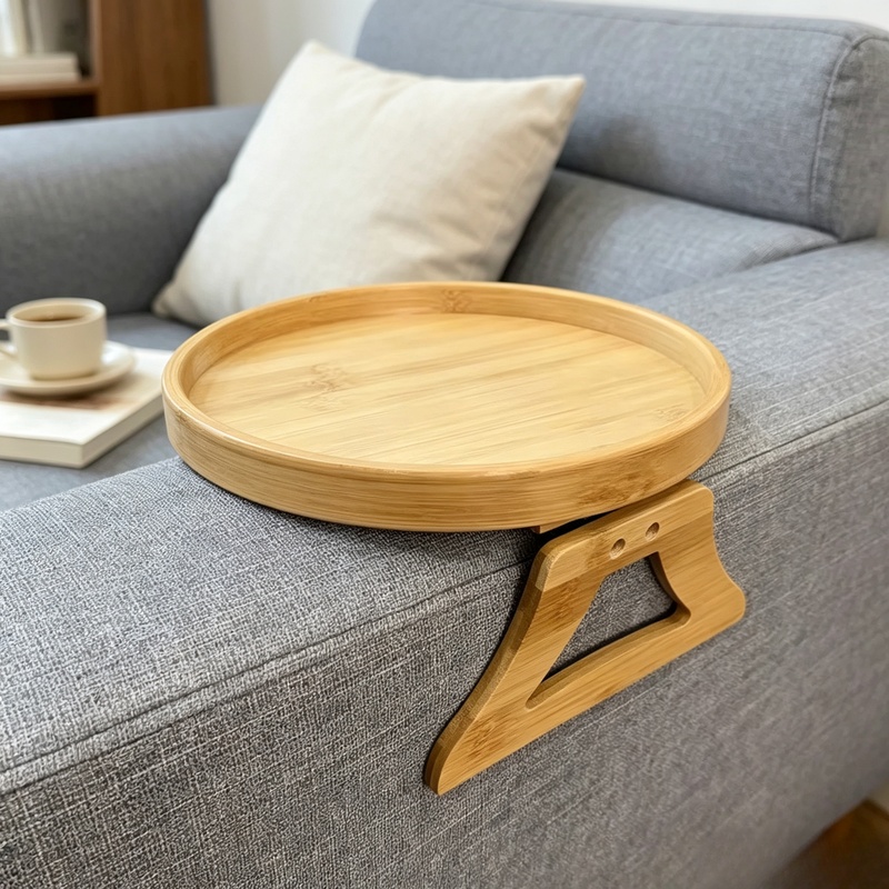 Woodworking Tv - Clip-On Natural Wood Sofa Armrest Tray,