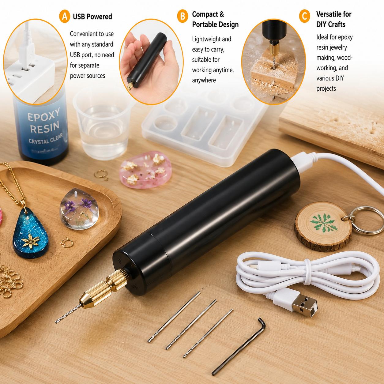 Mini Electric Drill USB Powere - Woodworking Epoxy ulasan dan harga