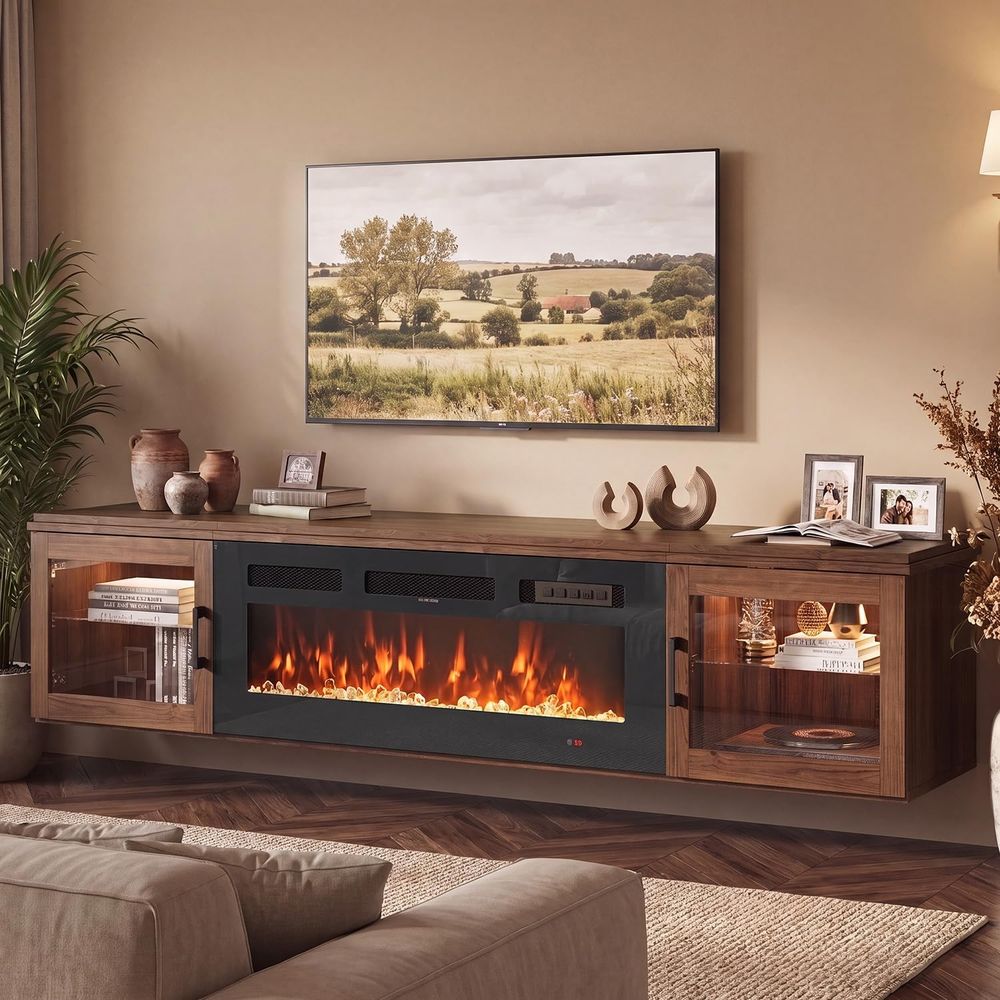 70 Floating TV Stand with Fire - Woodworking Tv ulasan dan harga