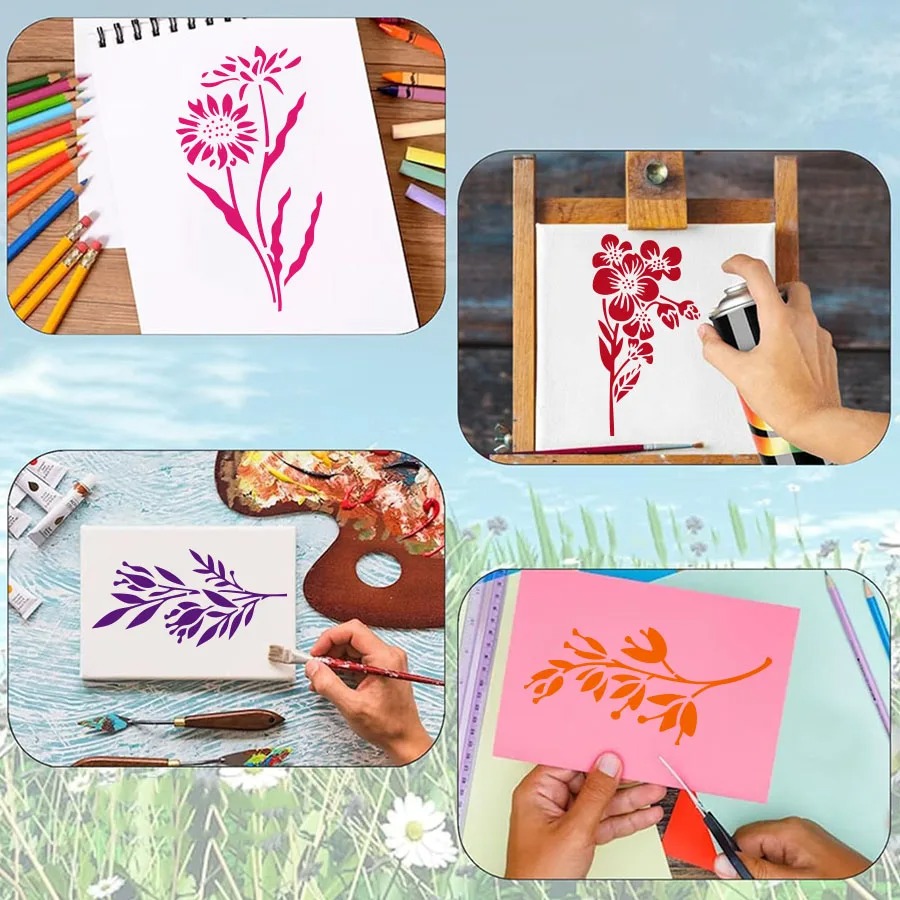 18 Pcs Flower Leaf Stencils Re - Woodworking Crafts ulasan dan harga